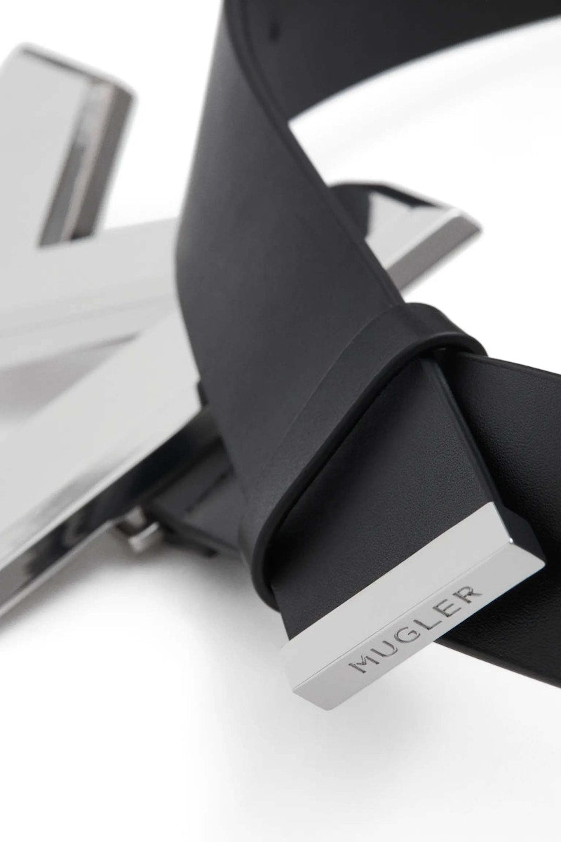 Mugler H&M M-Buckle Leather Belt Black