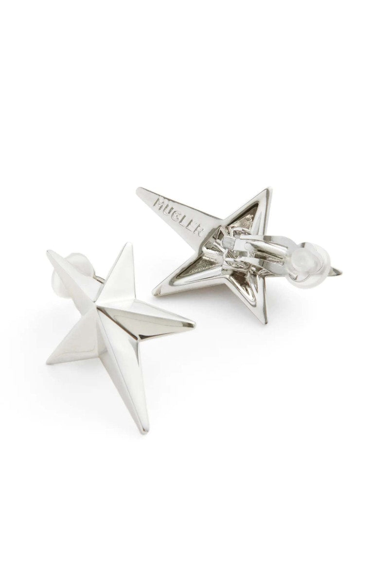 Mugler H&M Star-Shaped Clip Earrings Silver-colored