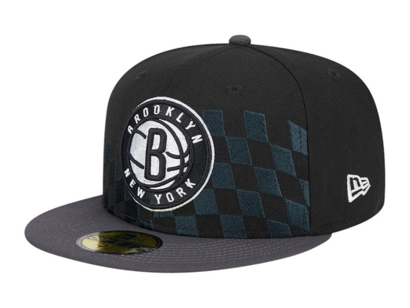 NBA Brooklyn Nets New Era Rally Drive Checkerboard 59Fifty Crown Fitted Hat Black