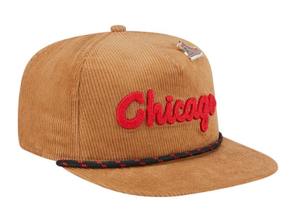 NBA Chicago Bulls New Era Victory Grove Corduroy Sneaker Pin Golfer Adjustable Hat Tan