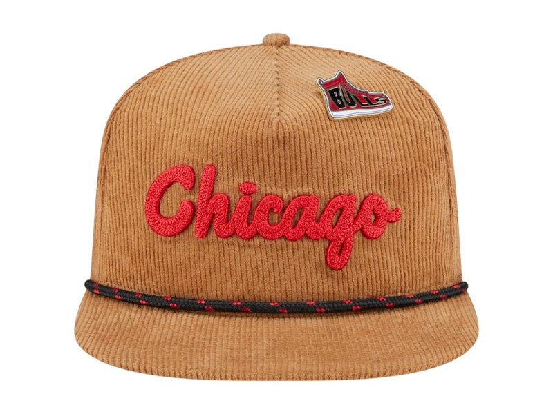 NBA Chicago Bulls New Era Victory Grove Corduroy Sneaker Pin Golfer Adjustable Hat Tan