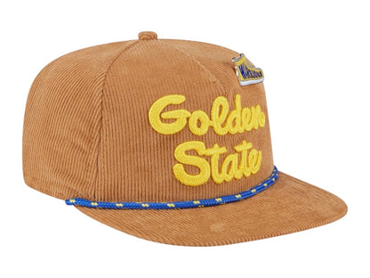 NBA Golden State Warriors New Era Victory Grove Corduroy Sneaker Pin Golfer Snapback Hat Tan
