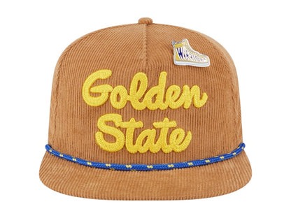 NBA Golden State Warriors New Era Victory Grove Corduroy Sneaker Pin Golfer Snapback Hat Tan