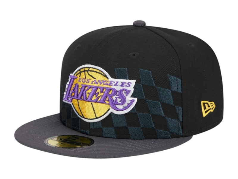NBA Los Angeles Lakers New Era Rally Drive Checkerboard 59Fifty Crown Fitted Hat Black