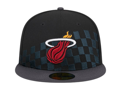 NBA Miami Heat New Era Rally Drive Checkerboard 59Fifty Crown Fitted Hat Black