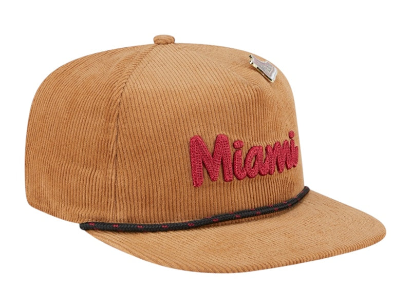 NBA Miami Heat New Era Victory Grove Corduroy Sneaker Pin Golfer Adjustable Hat Tan