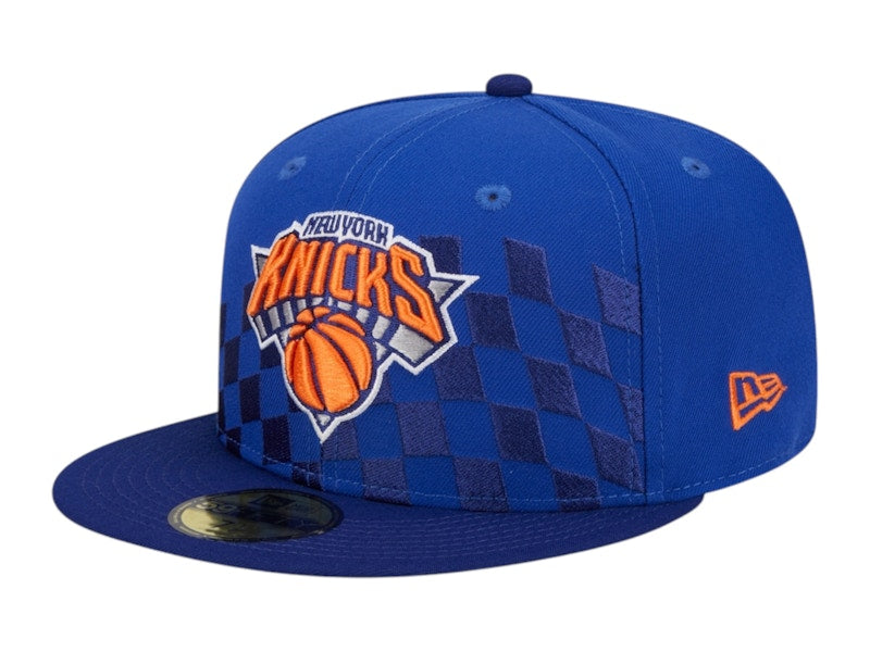 NBA New York Knicks New Era Rally Drive Checkerboard 59Fifty Crown Fitted Hat Blue