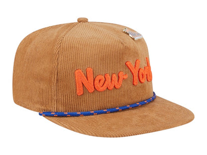 NBA New York Knicks New Era Victory Grove Corduroy Sneaker Pin Golfer Adjustable Hat Tan