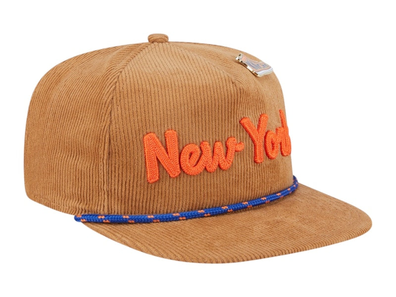 NBA New York Knicks New Era Victory Grove Corduroy Sneaker Pin Golfer Adjustable Hat Tan