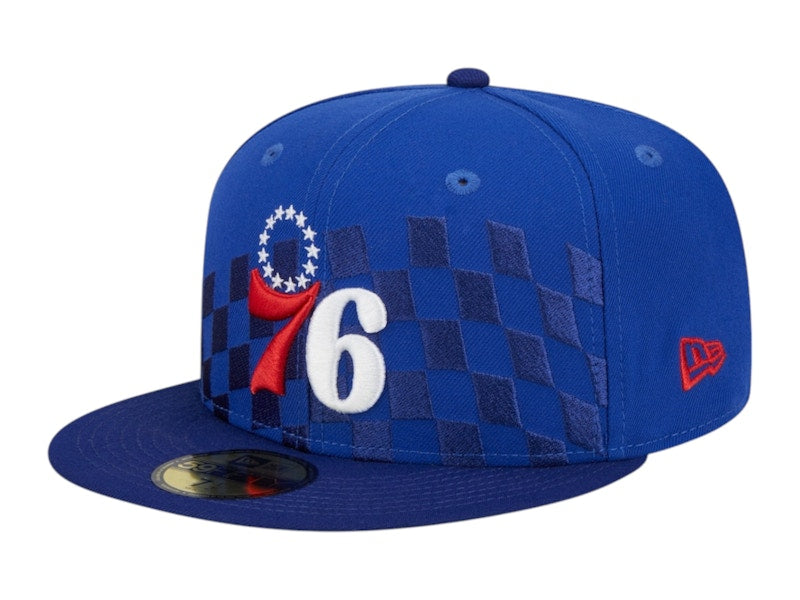 NBA Philadelphia 76Ers New Era Rally Drive Checkerboard 59Fifty Crown Fitted Hat Royal Blue