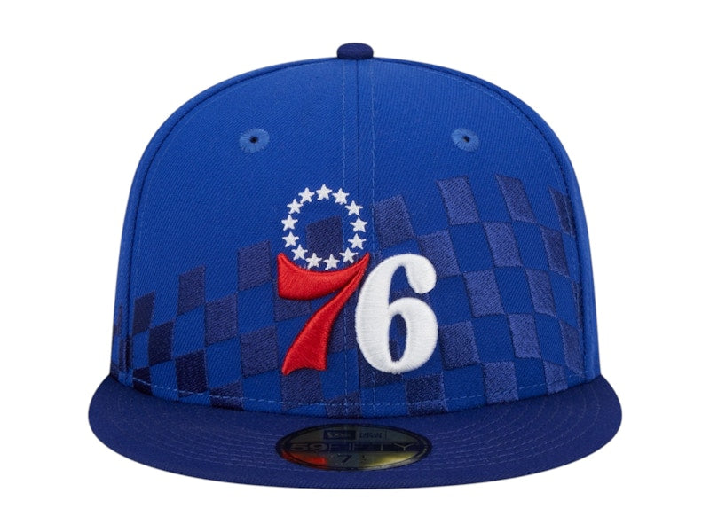NBA Philadelphia 76Ers New Era Rally Drive Checkerboard 59Fifty Crown Fitted Hat Royal Blue
