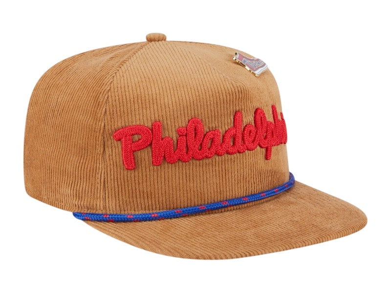 NBA Philadelphia 76Ers New Era Victory Grove Corduroy Sneaker Pin Golfer Adjustable Hat Tan