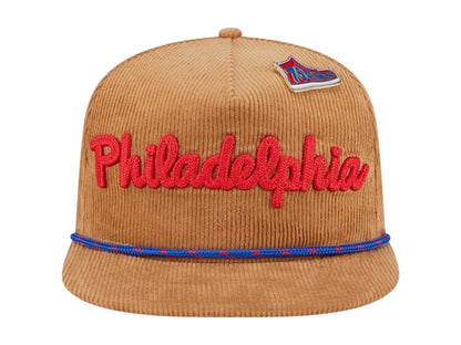 NBA Philadelphia 76Ers New Era Victory Grove Corduroy Sneaker Pin Golfer Adjustable Hat Tan