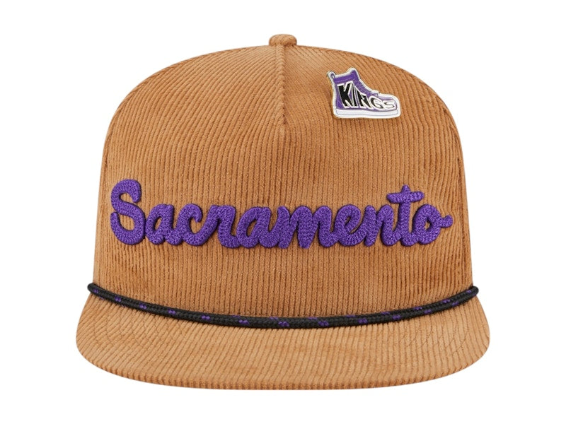 NBA Sacramento Kings New Era Victory Grove Corduroy Sneaker Pin Golfer Snapback Hat Tan