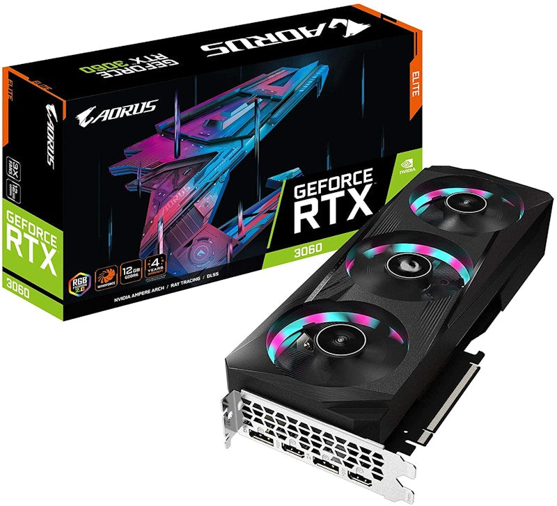 NVIDIA GIGABYTE AORUS GeForce RTX 3060 ELITE 12G Rev 2.0 LHR Graphics Card (GV-N3060AORUS E-12GD Rev 2.0)