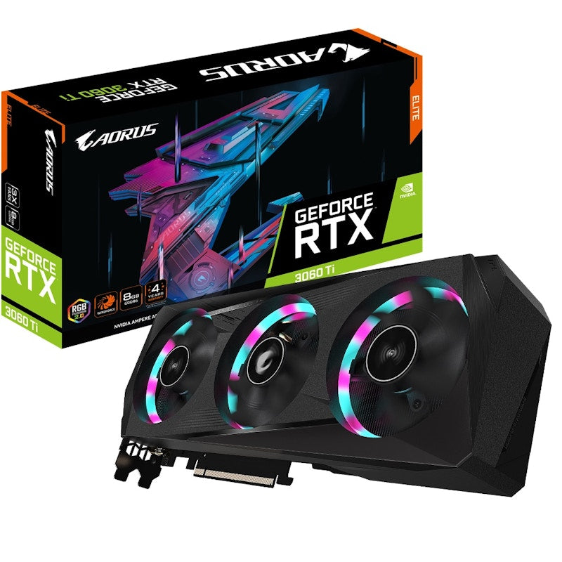 NVIDIA GIGABYTE AORUS GeForce RTX 3060 Ti ELITE 8G Rev 2.0 LHR Graphics Card (GV-N306TAORUS E-8GD)