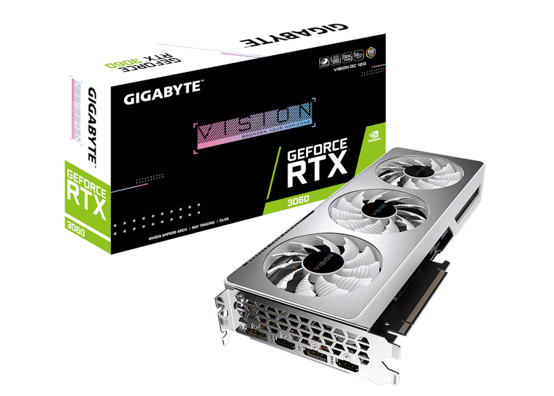 NVIDIA GIGABYTE GeForce RTX 3060 VISION OC 12G Graphics Card (GV-N3060VISION OC-12GD) White