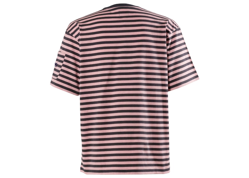 Needles S/S Crew Neck Stripe Jersey Tee Chacoal Pink