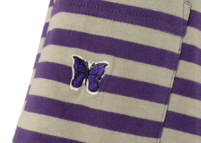 Needles S/S Crew Neck Stripe Jersey Tee Purple Khaki