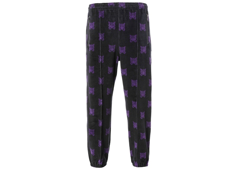 Needles Velour Papillon Zipped Track Pants Black Purple