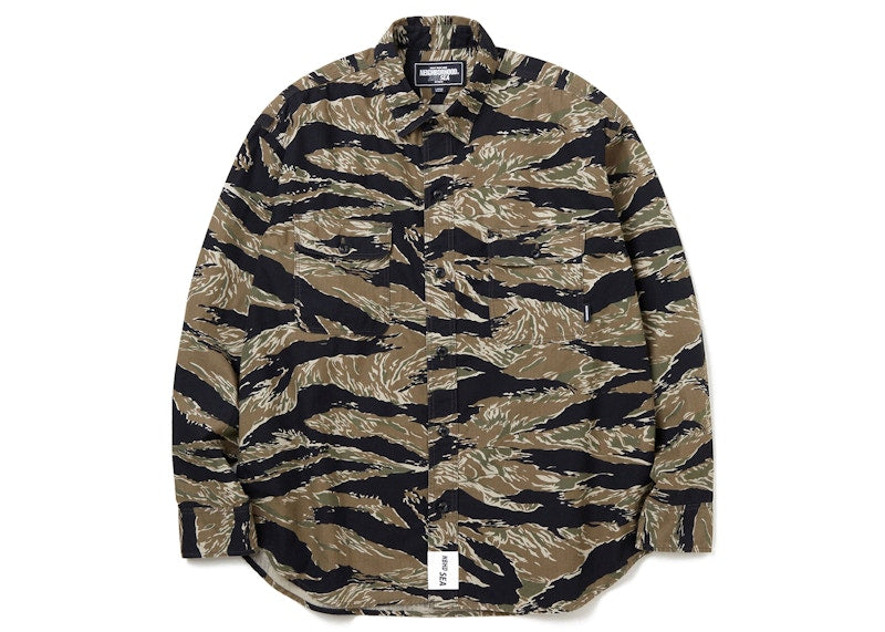 Neighborhood x Wind and Sea Camouflage Officer Shirt Olive Drab