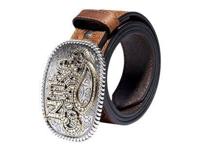 Nike Country Rhinestone Plaque Buckle Leather Belt Tan/Beige