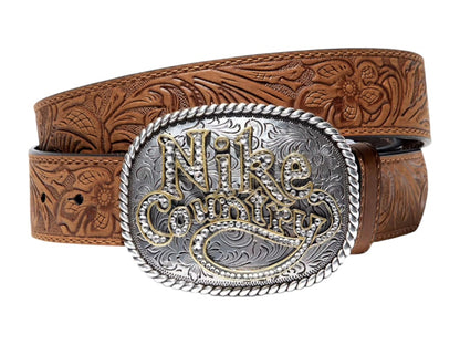 Nike Country Rhinestone Plaque Buckle Leather Belt Tan/Beige