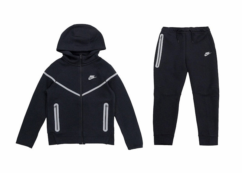Nike Kid's Tech Fleece Reflective Hoodie & Joggers Set Black/Silver
