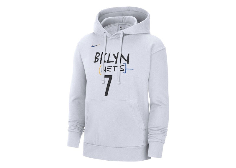 Nike NBA Brooklyn Nets Kevin Durant City Edition Fleece Pullover Loose Fit Hoodie White