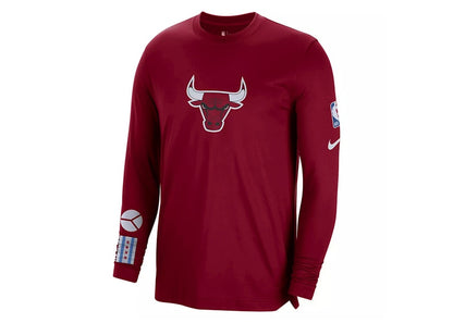 Nike NBA Chicago Bulls City Edition Dri-fit Loose Fit Long Sleeve T-shirt Dark Red