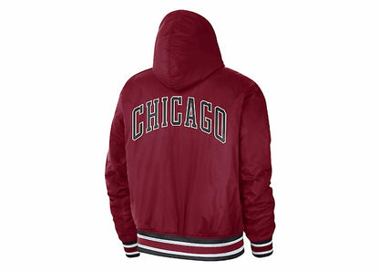 Nike NBA Chicago Bulls Courtside City Ediotion Full-Snap Loose Fit Jacket Dark Red/White/Black