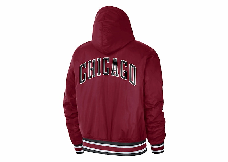 Nike NBA Chicago Bulls Courtside City Ediotion Full-Snap Loose Fit Jacket Dark Red/White/Black