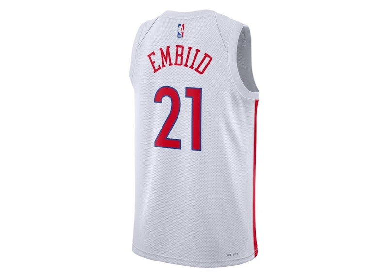 Nike NBA Joel Embiid Philadelphia 76ers City Edition 2022 Swingman Jersey White/Chicago Red