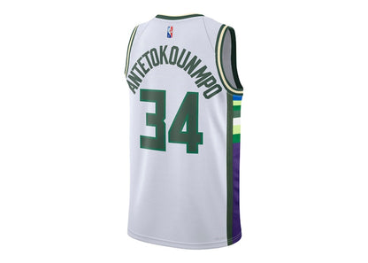 Nike NBA Milwaukee Bucks City Edition Giannis Antetokounmpo 34 Dri-FIT Swingman Jersey White