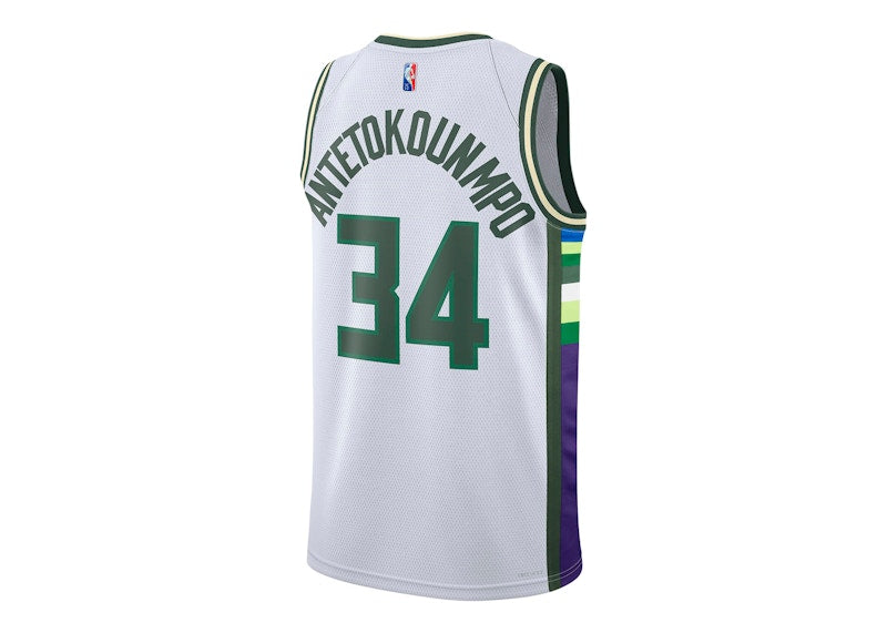 Nike NBA Milwaukee Bucks City Edition Giannis Antetokounmpo 34 Dri-FIT Swingman Jersey White
