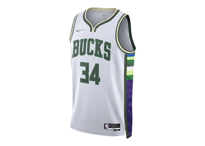 Nike NBA Milwaukee Bucks City Edition Giannis Antetokounmpo 34 Dri-FIT Swingman Jersey White