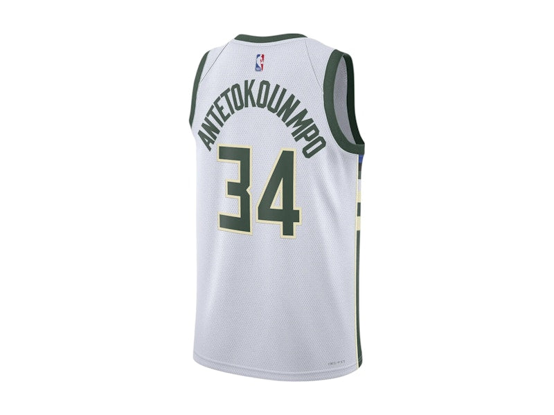Nike NBA Milwaukee Bucks Giannis Antetokounmpo Association Edition Swingman Dri-Fit Jersey White/Green/Cream