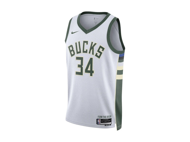 Nike NBA Milwaukee Bucks Giannis Antetokounmpo Association Edition Swingman Dri-Fit Jersey White/Green/Cream