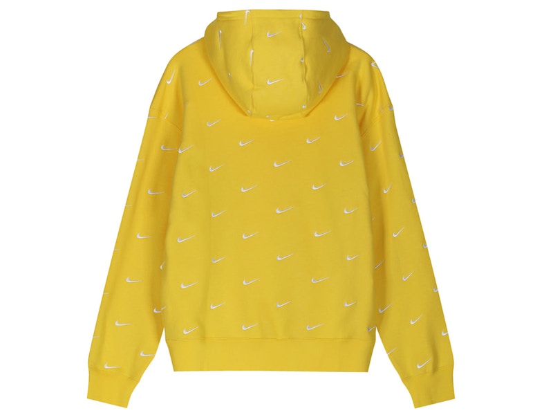 Nike NRG All Over Swoosh Logo Hoodie Chrome Yellow/White