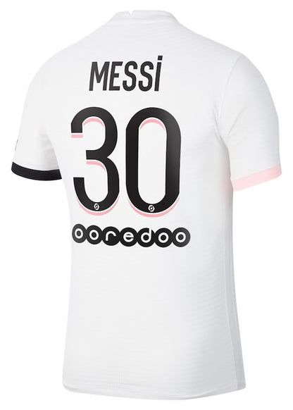 Nike Paris Saint-Germain Away Vapor Match Shirt 2021-22 With Messi 30 Printing Jersey White/Arctic Punk/Black