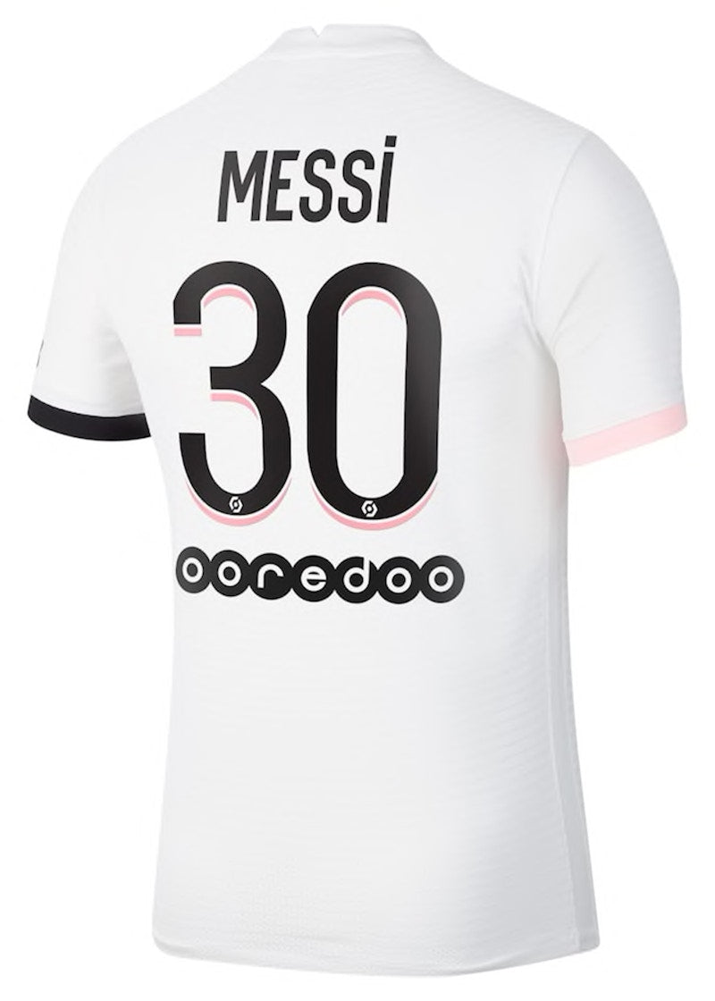 Nike Paris Saint-Germain Away Vapor Match Shirt 2021-22 With Messi 30 Printing Jersey White/Arctic Punk/Black