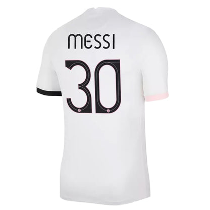 Nike Paris Saint-Germain Breathe Stadium Away Replica Shirt 2021 With Messi 30 Printing Jersey White/Arctic Punk/Black