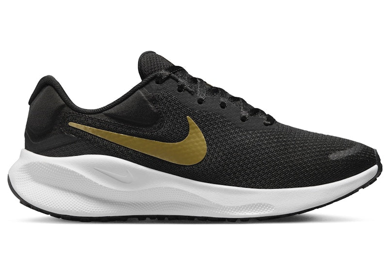 Nike Revolution 7 Black White Dark Smoke Grey Metallic Gold (Women's)