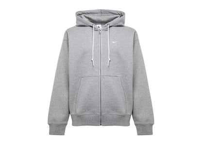 Nike Solo Swoosh Full Zip Hoodie Dark Grey Heather/White