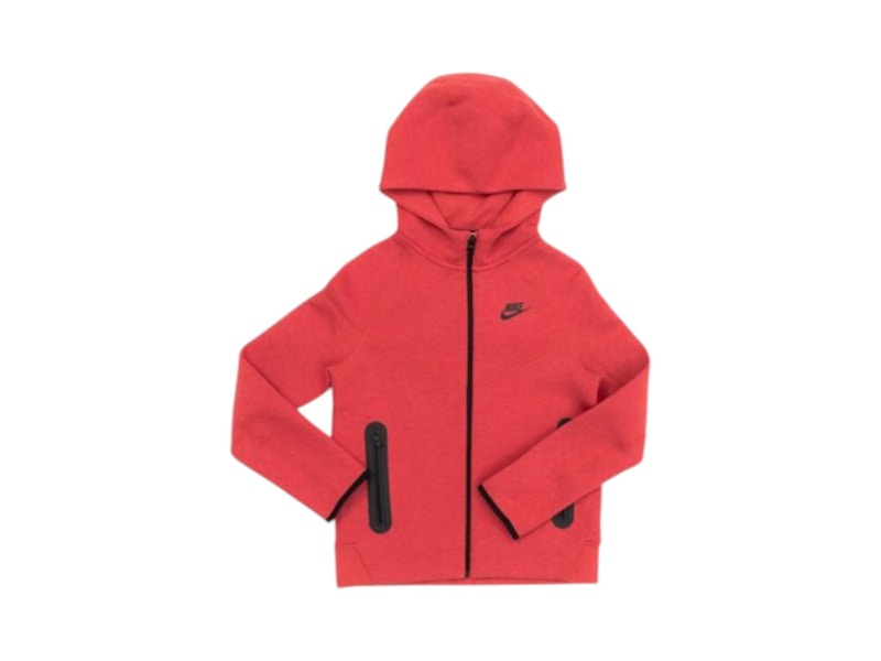 Nike Sportswear Big Kids' Tech Fleece Full-Zip Hoodie Light University Red Heather/Black/Black