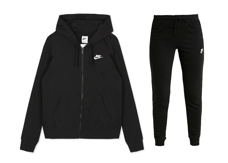 Nike Sportswear Women's Club Fleece Full-Zip Hoodie & Joggers Set Black/White
