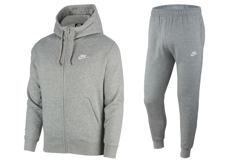 Nike Sportswear Club Fleece Full-Zip Hoodie & Joggers Set Dark Grey Heather/Matte Silver/White