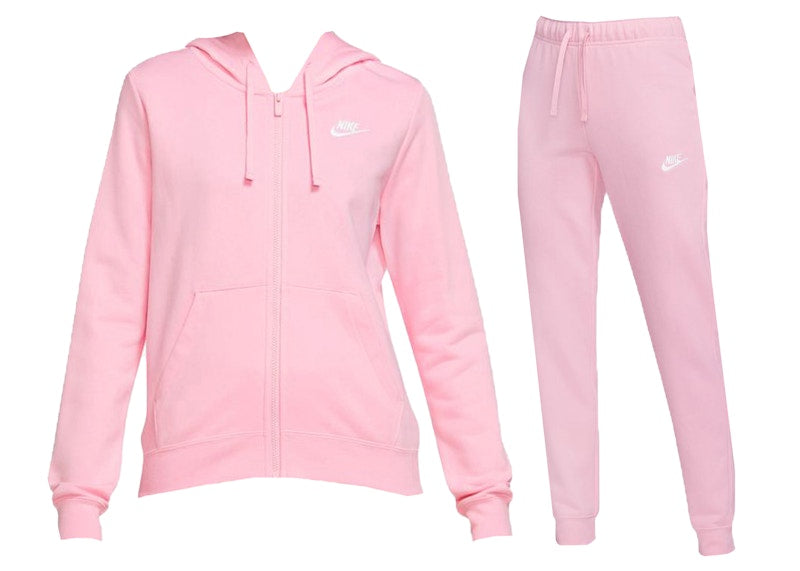 Nike Sportswear Club Fleece Full-Zip Hoodie & Joggers Set Med Soft Pink/White