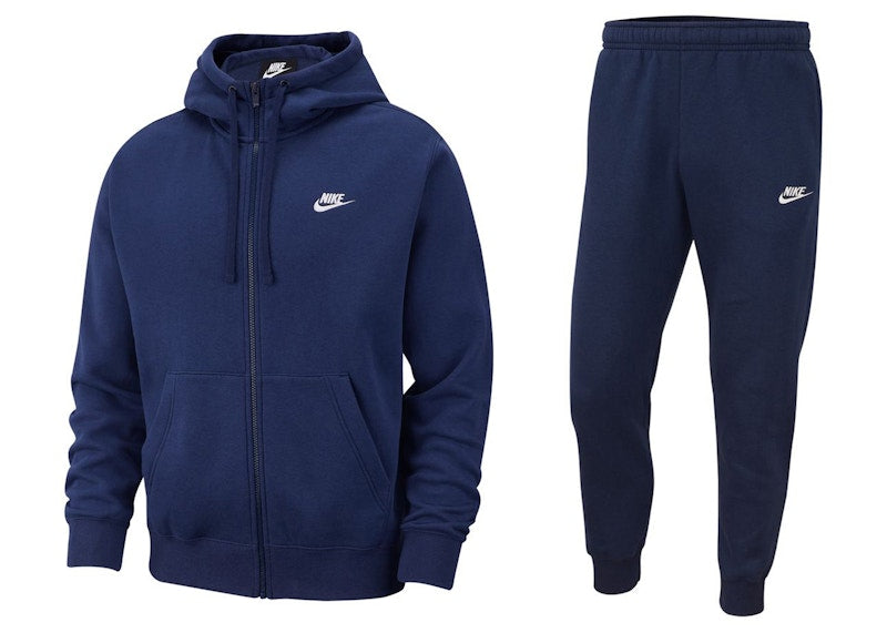 Nike Sportswear Club Fleece Full-Zip Hoodie & Joggers Set Midnight Navy/Midnight Navy/White