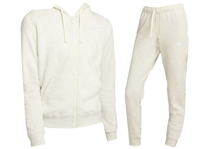 Nike Sportswear Club Fleece Full-Zip Hoodie & Joggers Set Oatmeal Heather/White